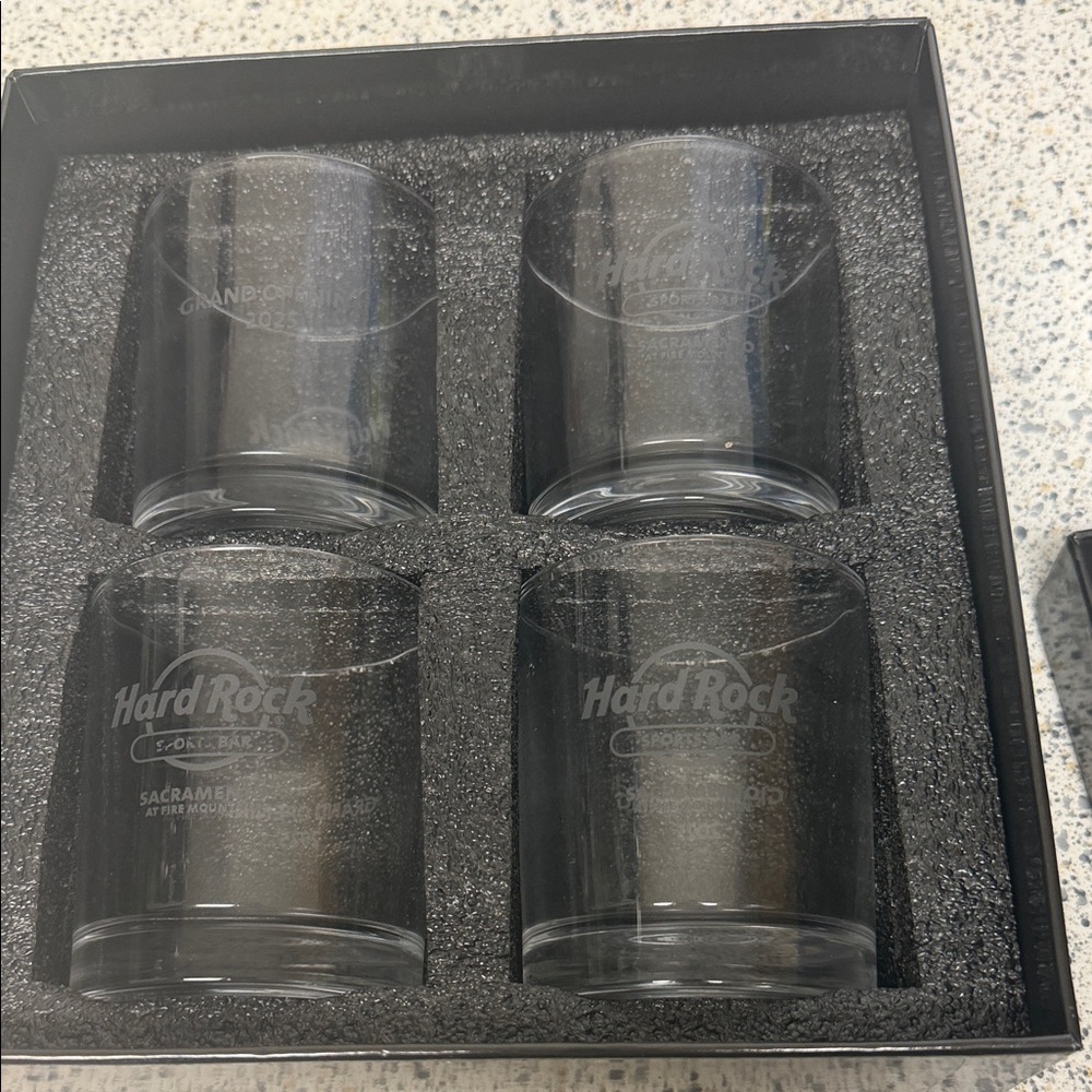 Hard Rock Cafe Clear Glass Rocks Tumblers Set of 4